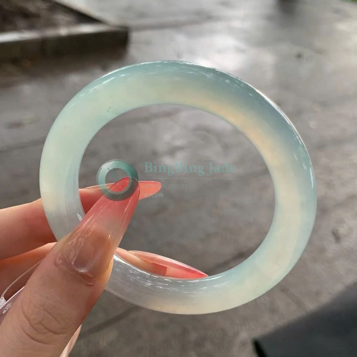 Icy Glass Translucency Jadeite Bangle 52.8mm — Pure Water Drop