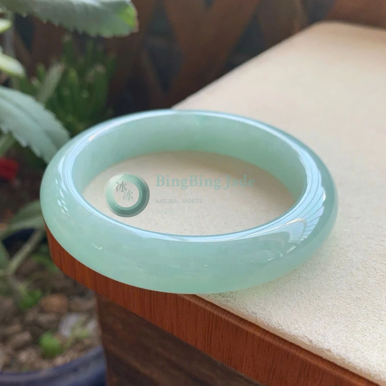 Icy Celadon Glow Jadeite Bangle 53.6mm