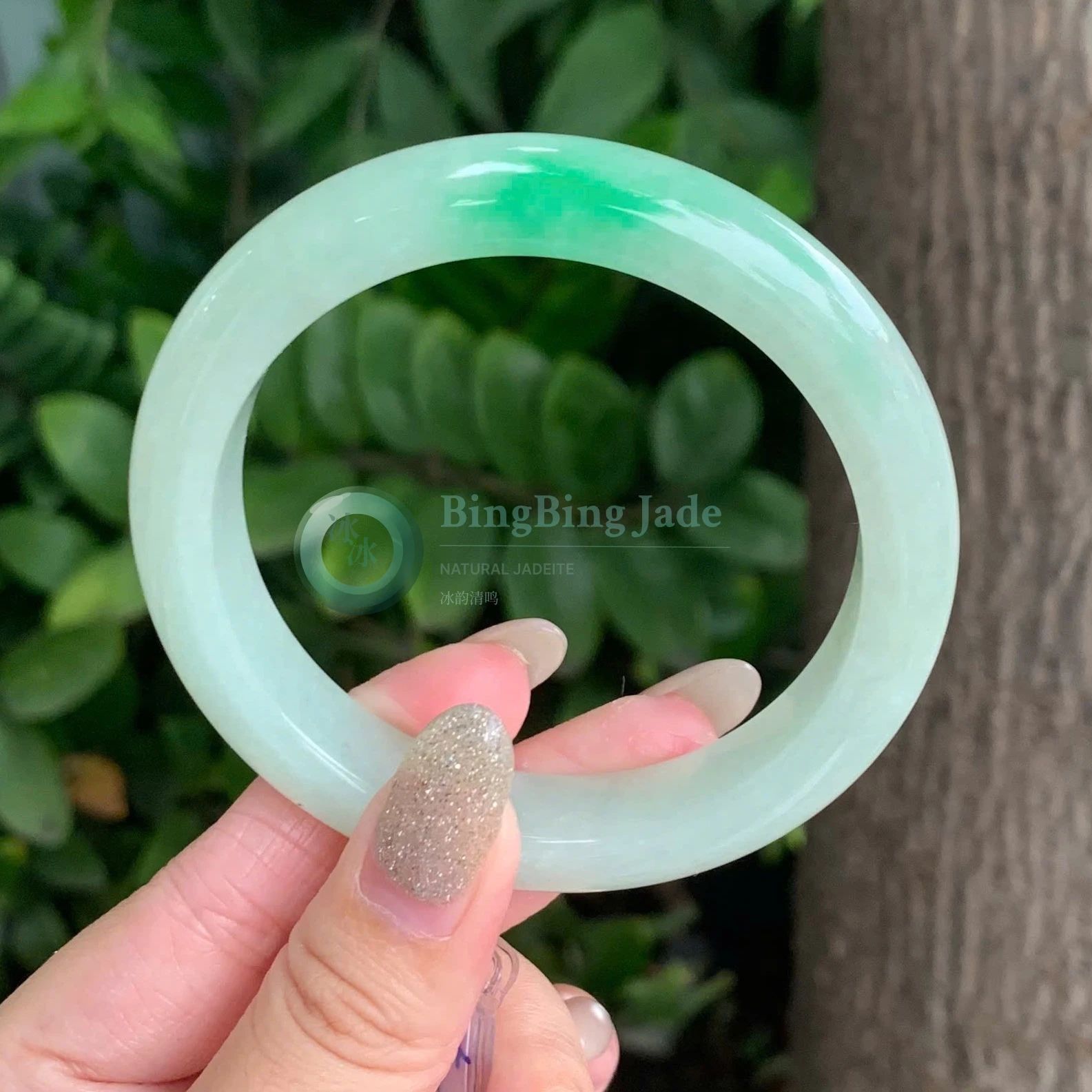 Soft Celadon Floating Emerald Jadeite Bangle 55.9mm