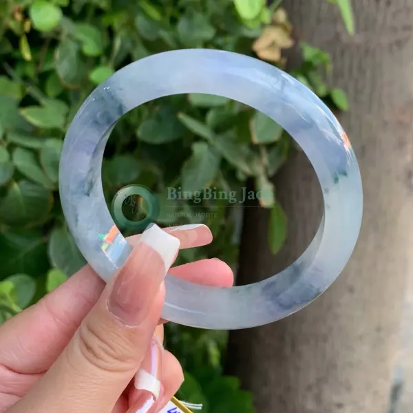 Icy Blue-Lavender Monet Bangle with Floating Blue-Green Wisps 57.9mm