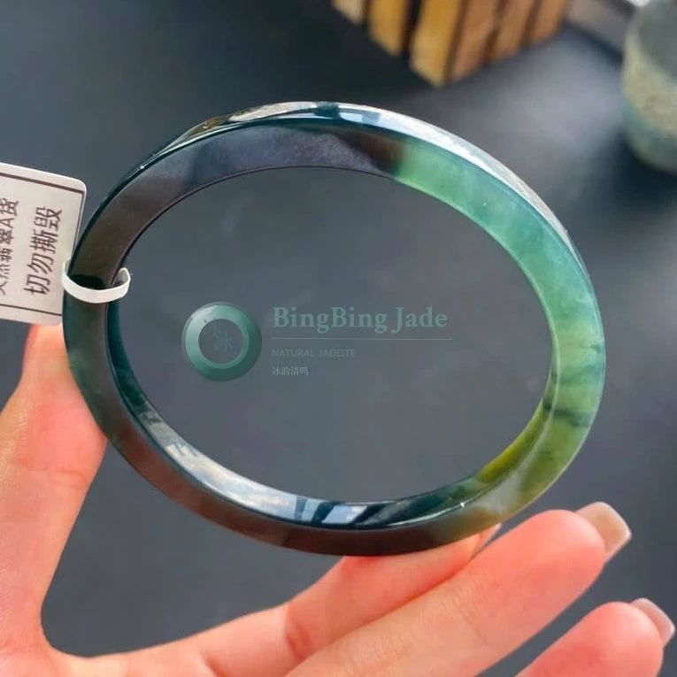 Deep Teal Forest with Sunlit Green Veins Bangle 62mm