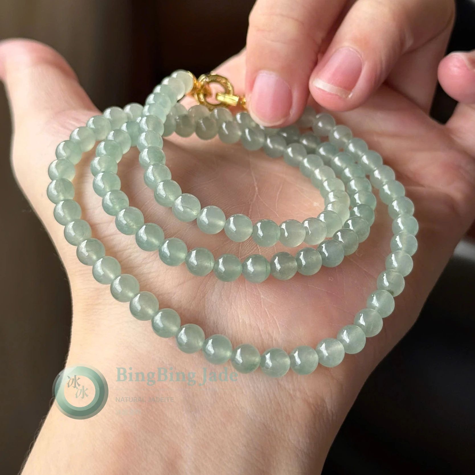 Icy Dewdrop Jadeite Bead Necklace — Soft Aqua Glow