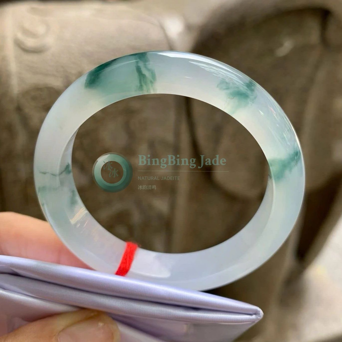Icy Floating Emerald Bangle 52mm — Watercolor Drift on Glass