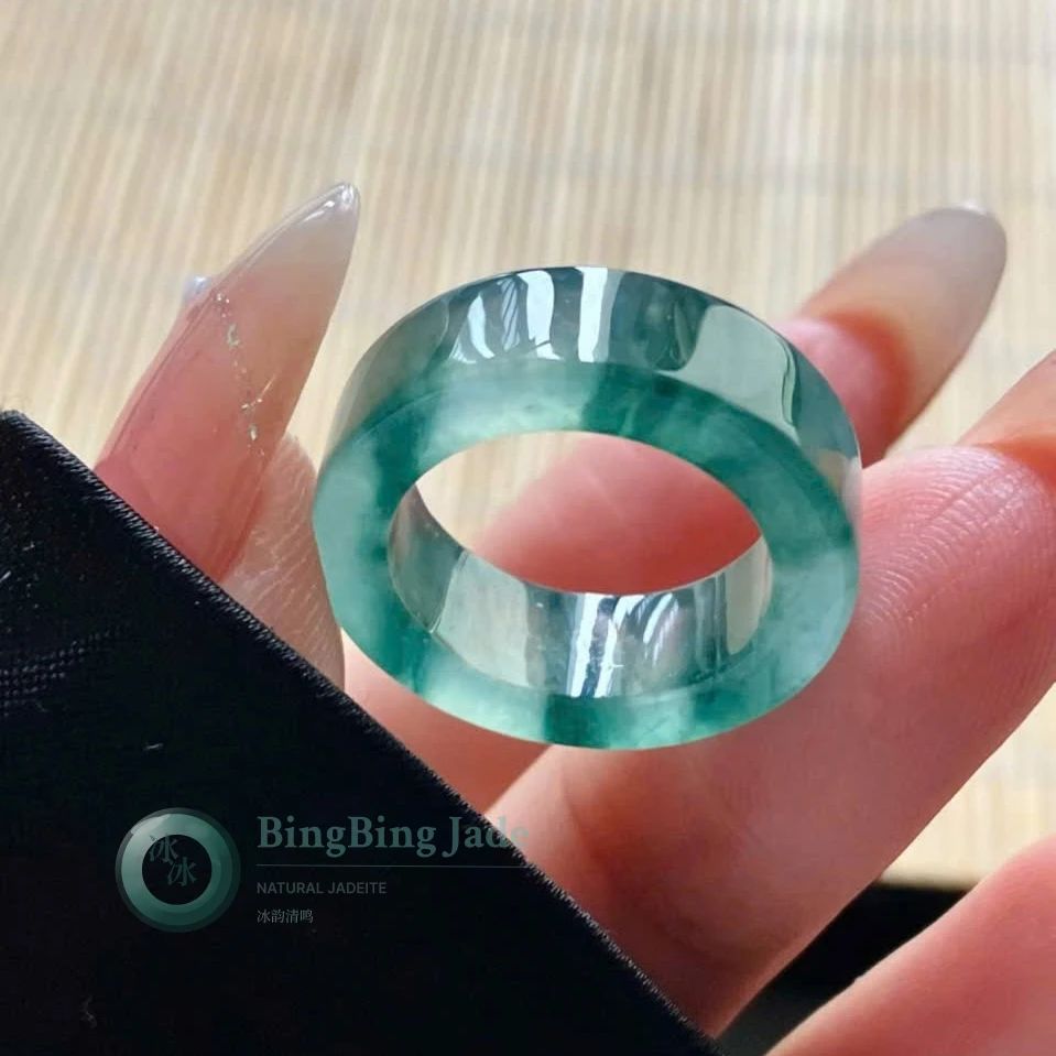Icy Blue-Green Floating Bloom Jadeite Ring