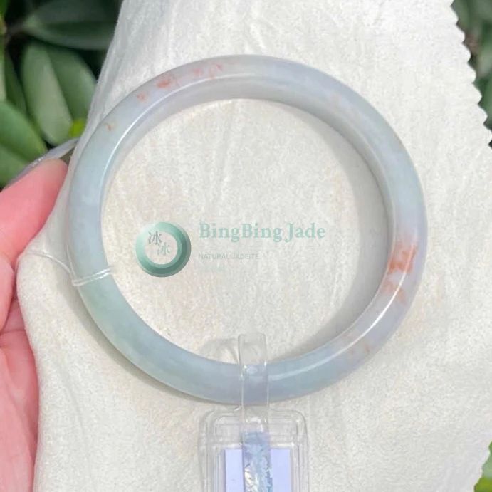 Soft Blue Mist with Koi Blush Accents — Jadeite Bangle 56.9mm