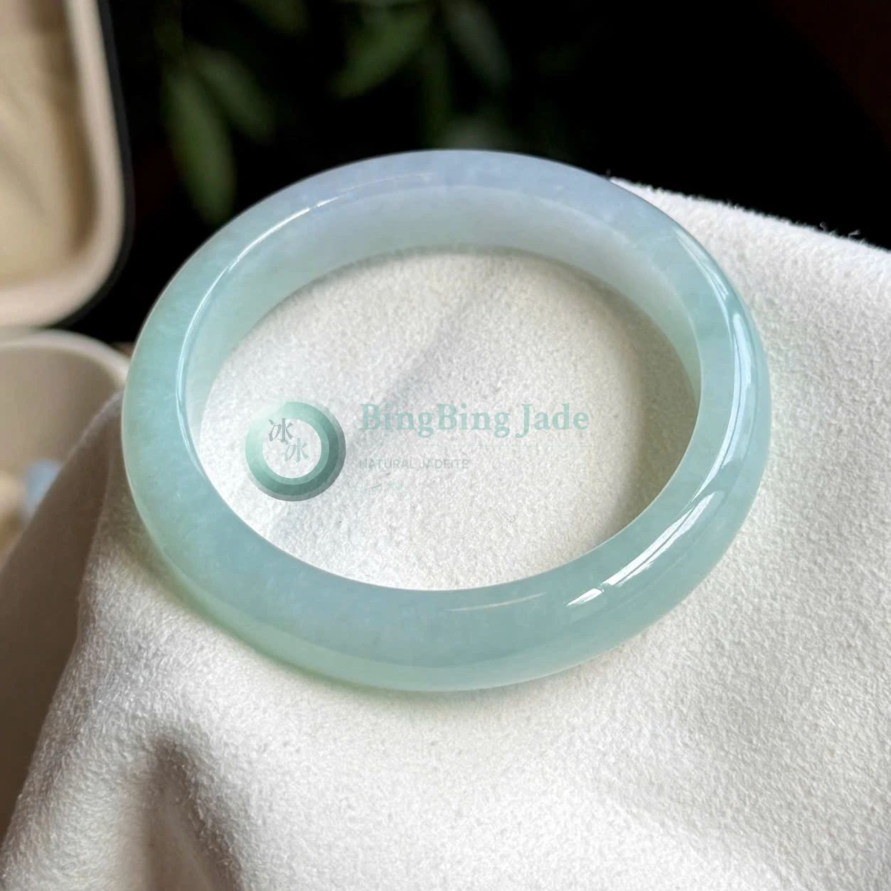 Icy Glutinous Celadon Mist — Glutinous Jadeite Bangle 52mm