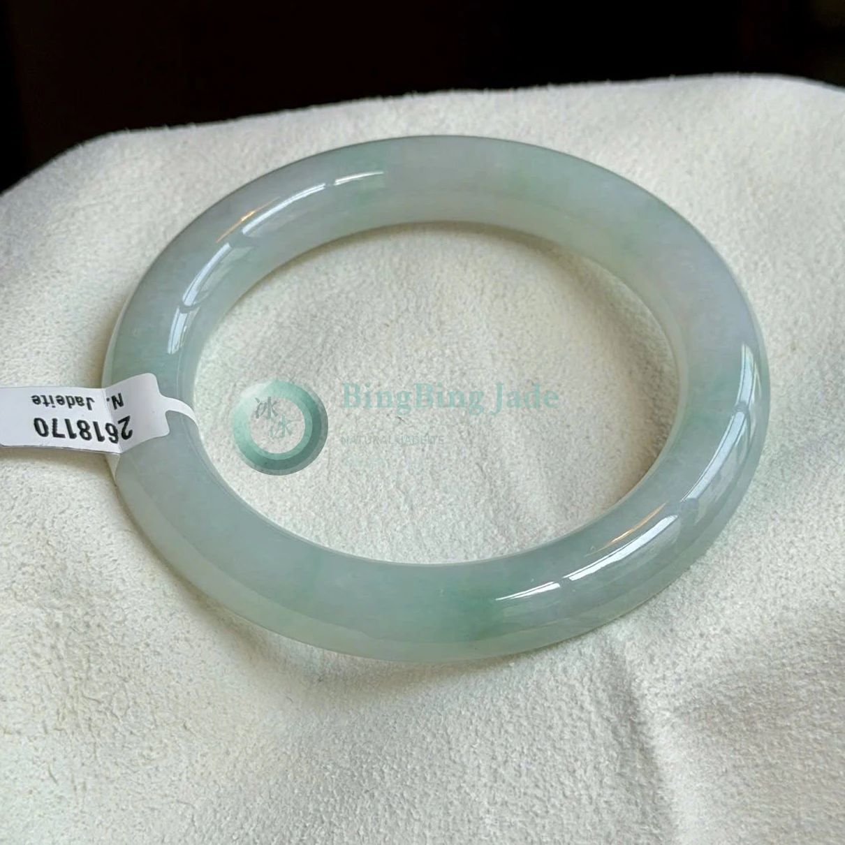 Soft Jade Glow with Floating Green Blush — Round Bar Bangle 58mm