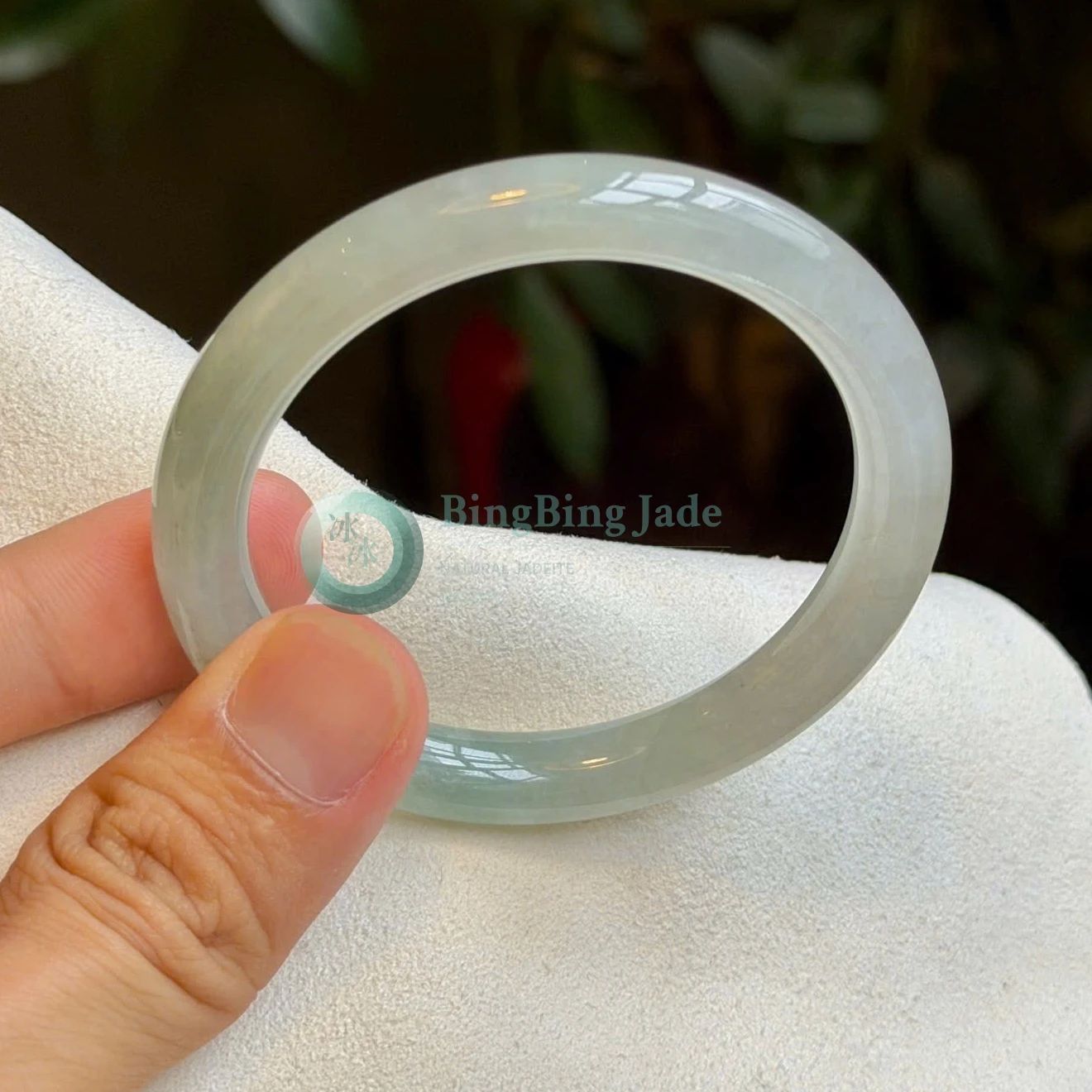 Icy Glutinous Pale Celadon Bangle 55.8mm — Quiet Water, Gentle Glow