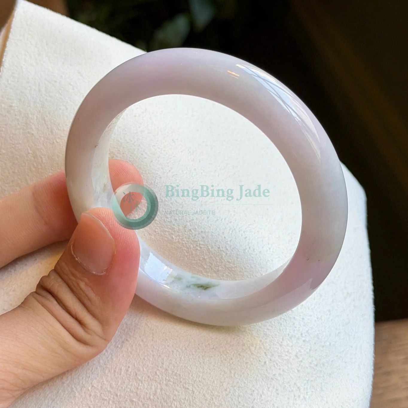 Moonlight Rose Translucent Bangle 58mm — Soft Violet Blush with Green Drift