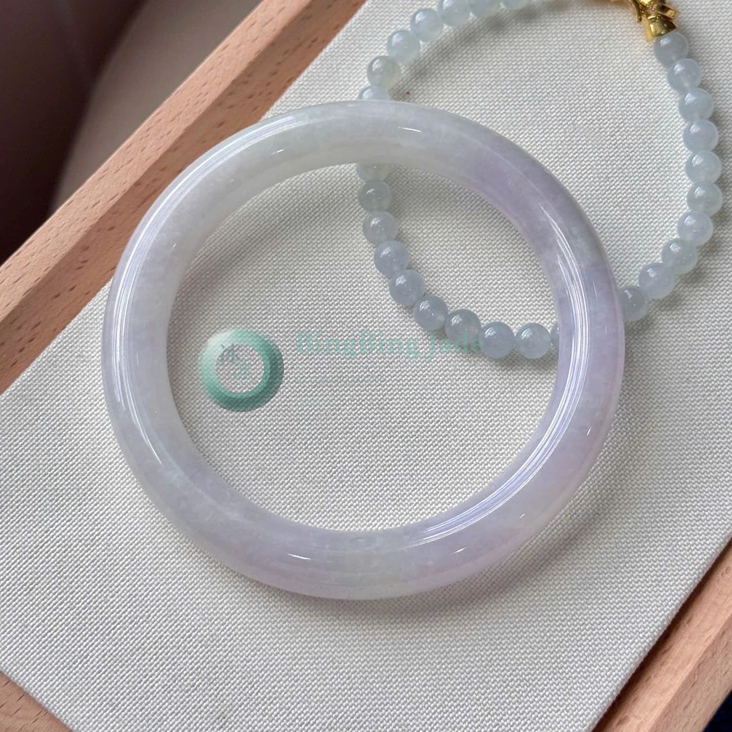 Moonlight Undertone Jadeite Bangle 62mm — Soft White with Lilac Breath