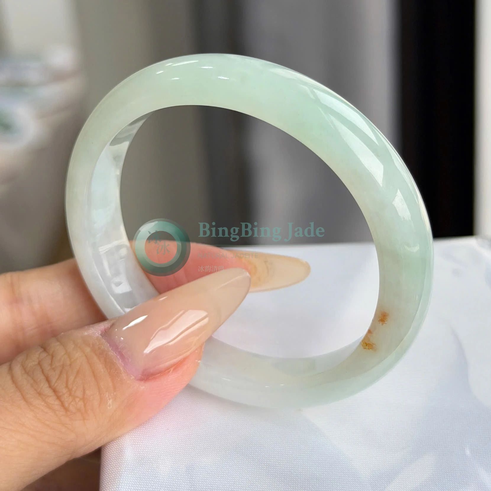 Soft Icy Glutinous Jade Oval Bangle — Pale Spring Water