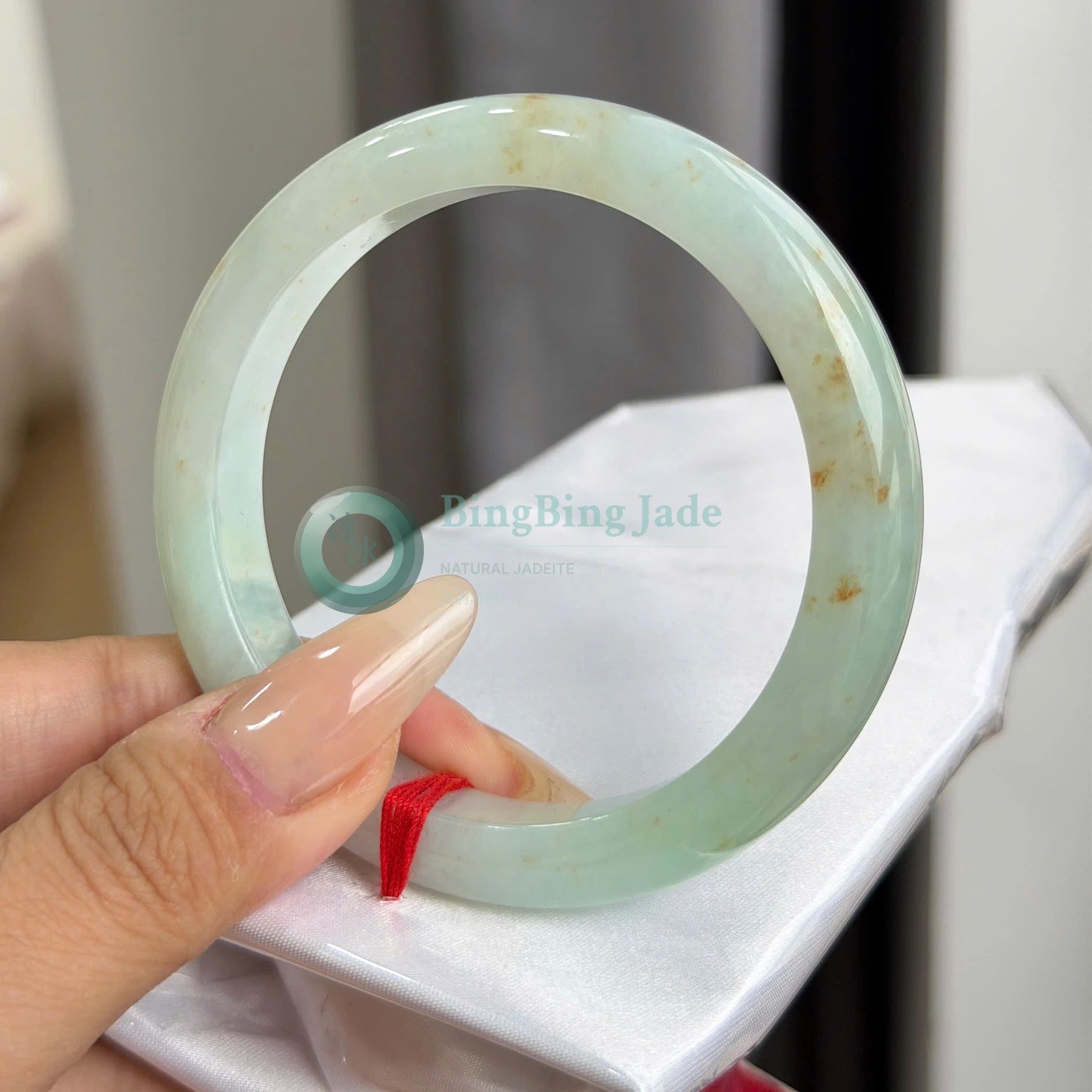 Soft Aqua Glow with Golden Koi Accents — Round Bangle 56.8mm