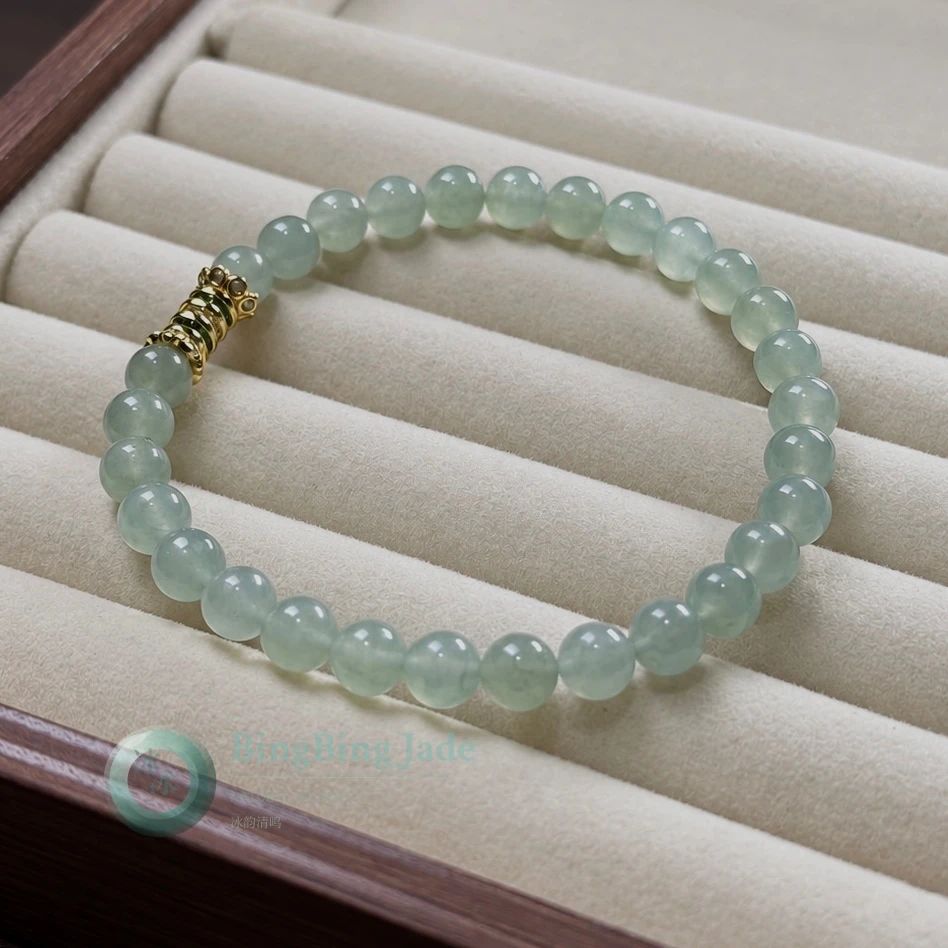 Icy Aqua Mist Jadeite Bead Bracelet 6.5mm