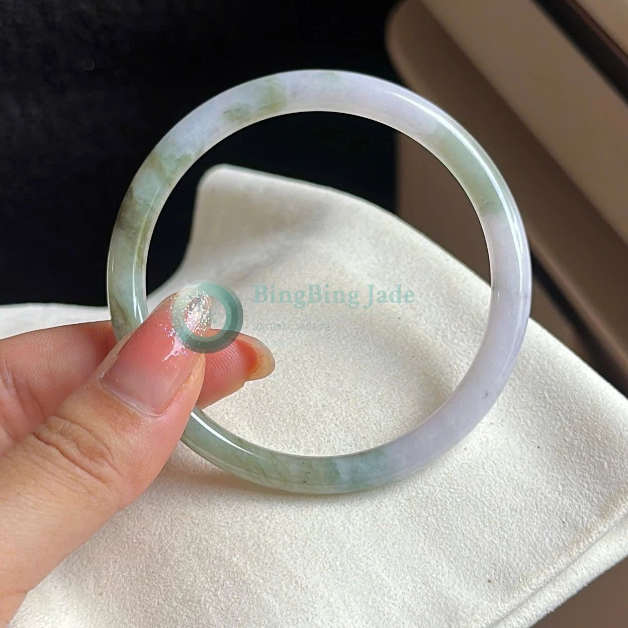 Moonlight Undertone with Spring Moss Accents — Round Bangle 57mm
