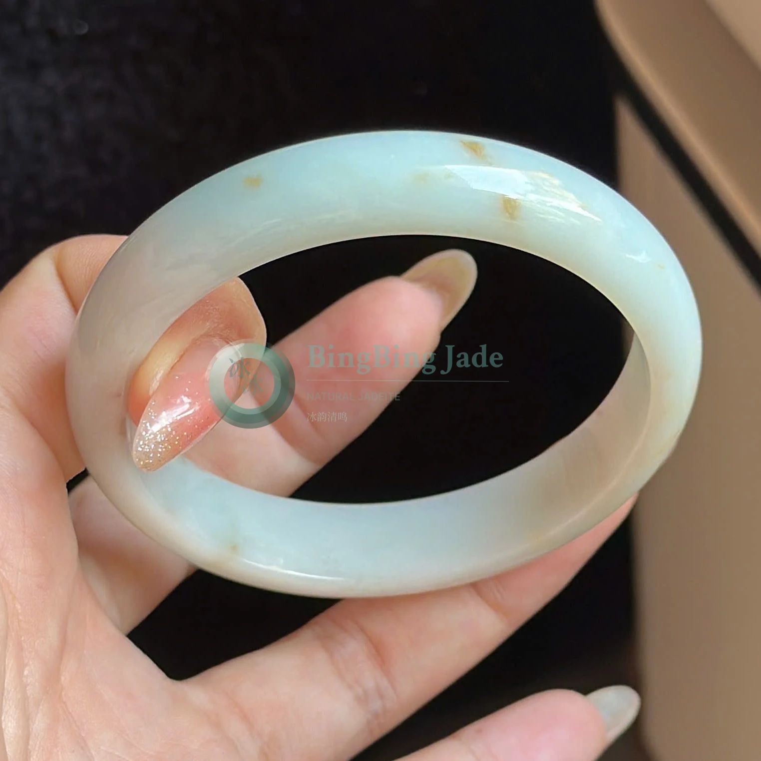 Pale Celadon with Golden Kiss Jadeite Bangle 59mm