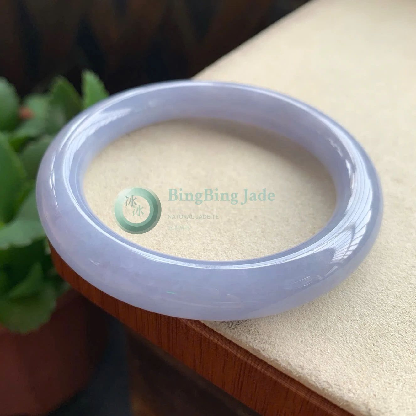 Lavender Veil Jadeite Bangle 51.7mm — Soft Lilac Round Bar