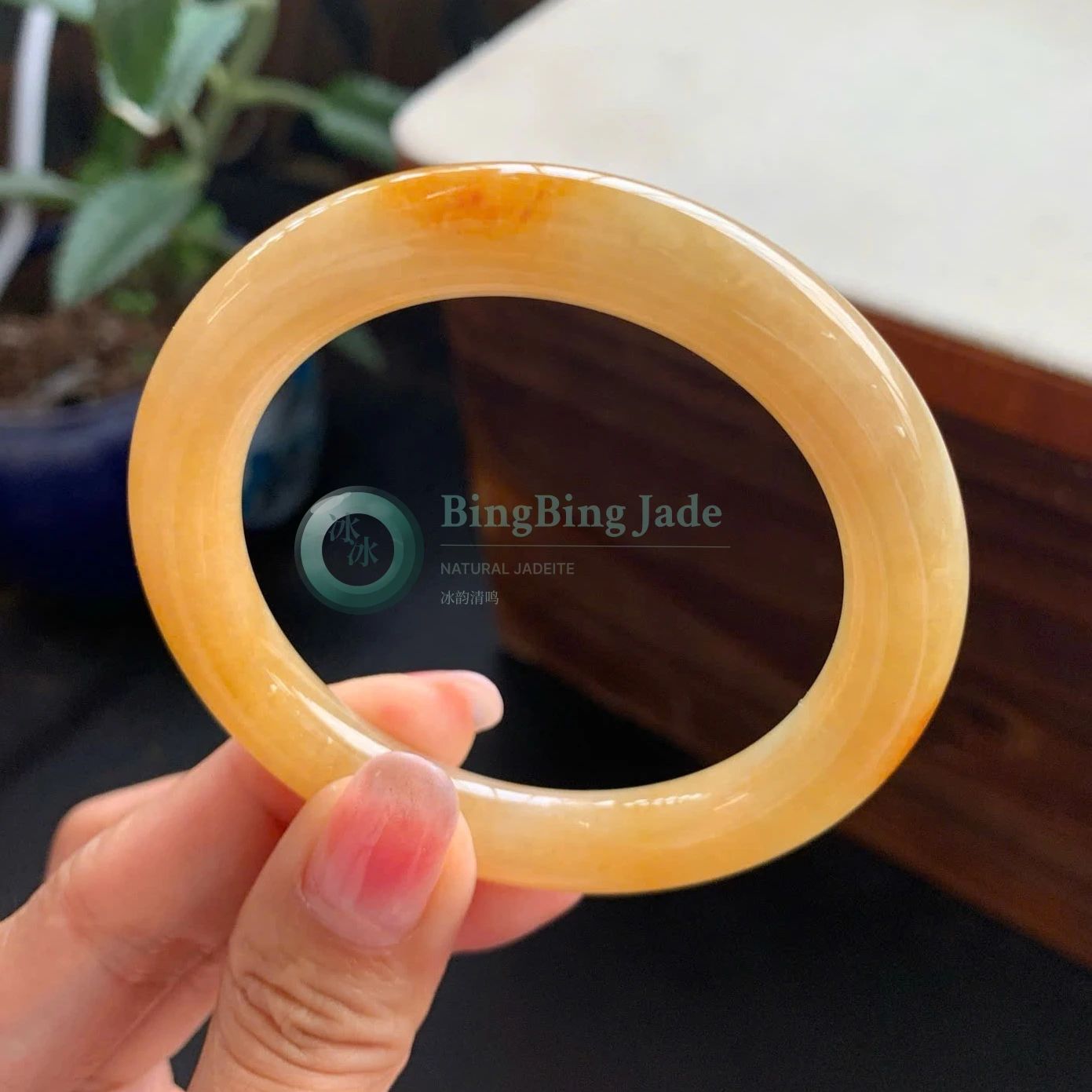 Honey Amber Glow Round Lucky Blessings Bangle 53mm