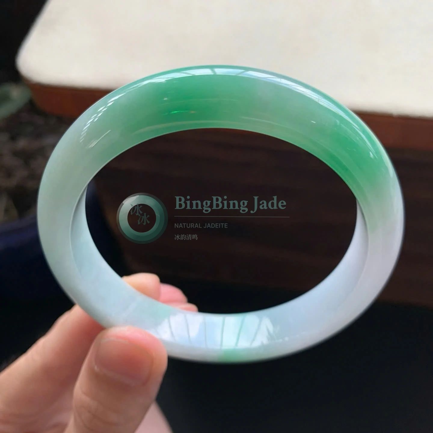 Spring Drift — Luminous Green and Moonlight Undertone Jadeite Bangle 60mm