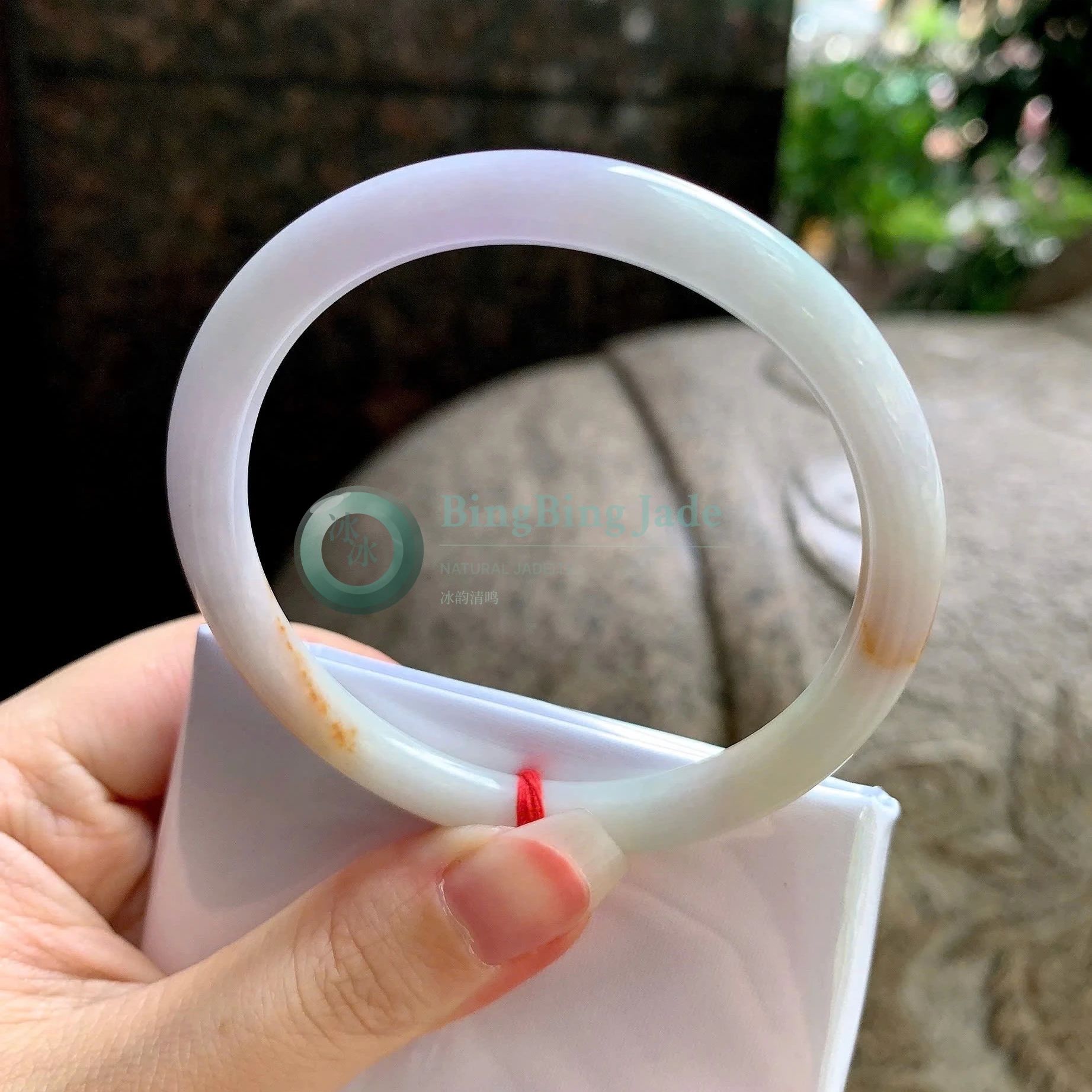 Porcelain White with Honey Blush Jadeite Bangle 57mm