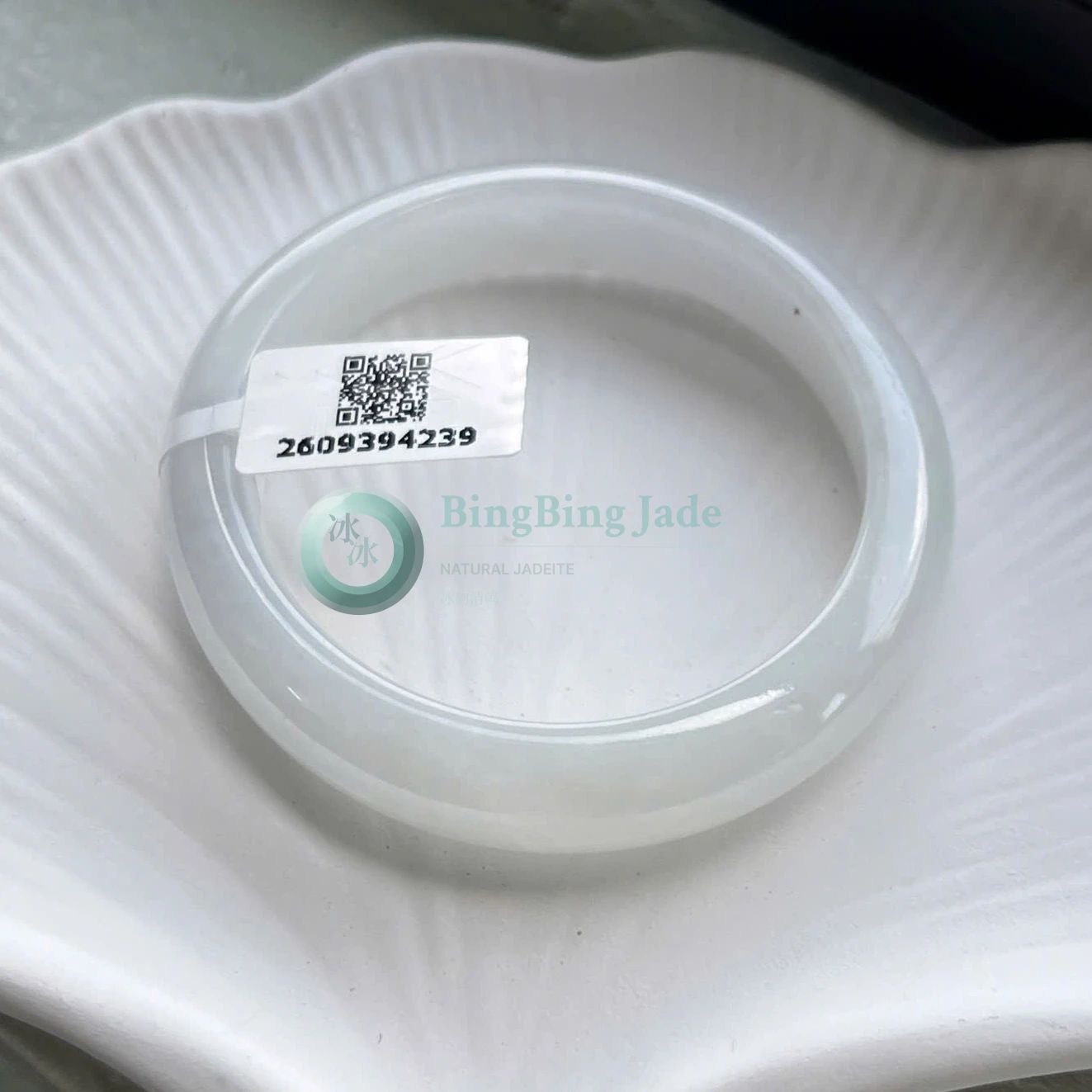 Pure White Jade Oval Bangle 53.8mm — Porcelain Glow