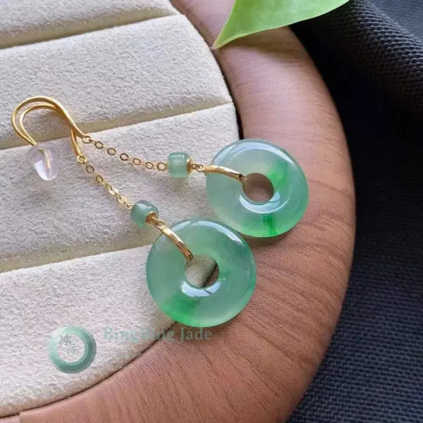 Icy Spring Dew Donut Drop Earrings in Translucent Green — 18K Gold