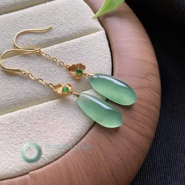 Icy Celadon Melon Drop Earrings in 18K Gold