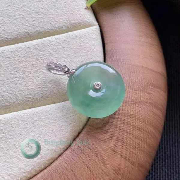 Icy Celadon Floating Disc Pendant — Petite Khấu on 18K Bail