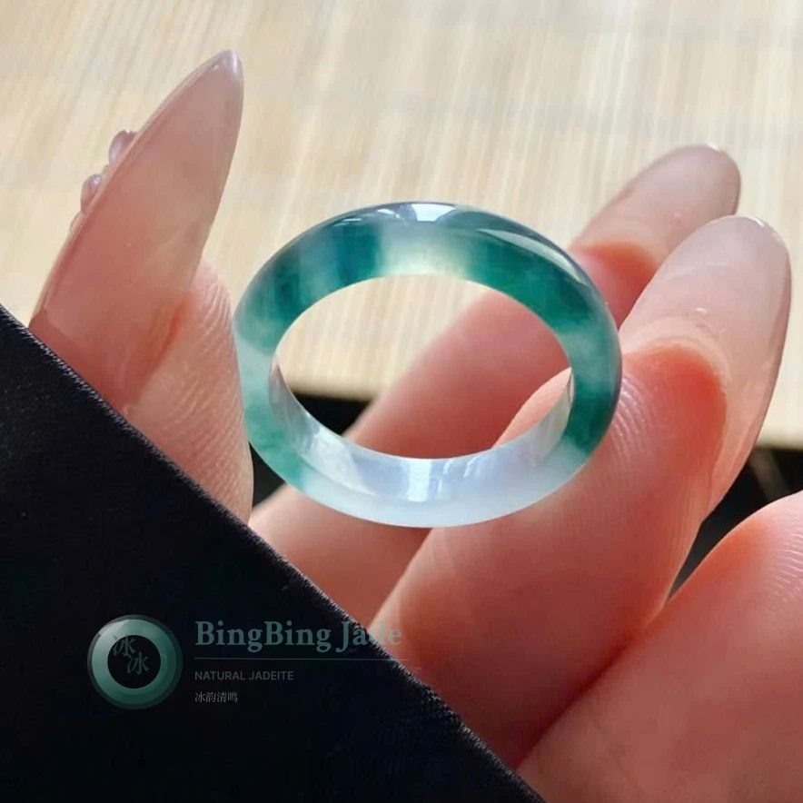 Icy Floating Emerald Bloom Jadeite Ring 14.7mm