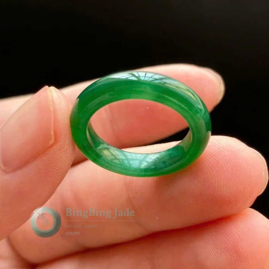 Deep Emerald Satin Jadeite Ring 15mm