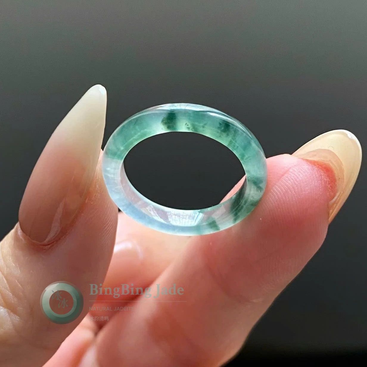 Icy Floating Emerald in Glacial Blue — Jadeite Ring 16.5mm