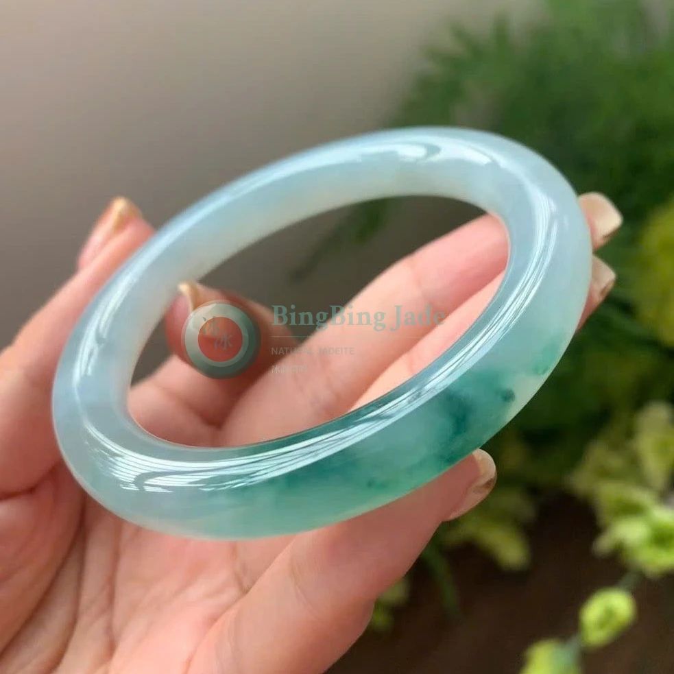 Icy Floating Blue Emerald Blossom Round Bangle 54mm