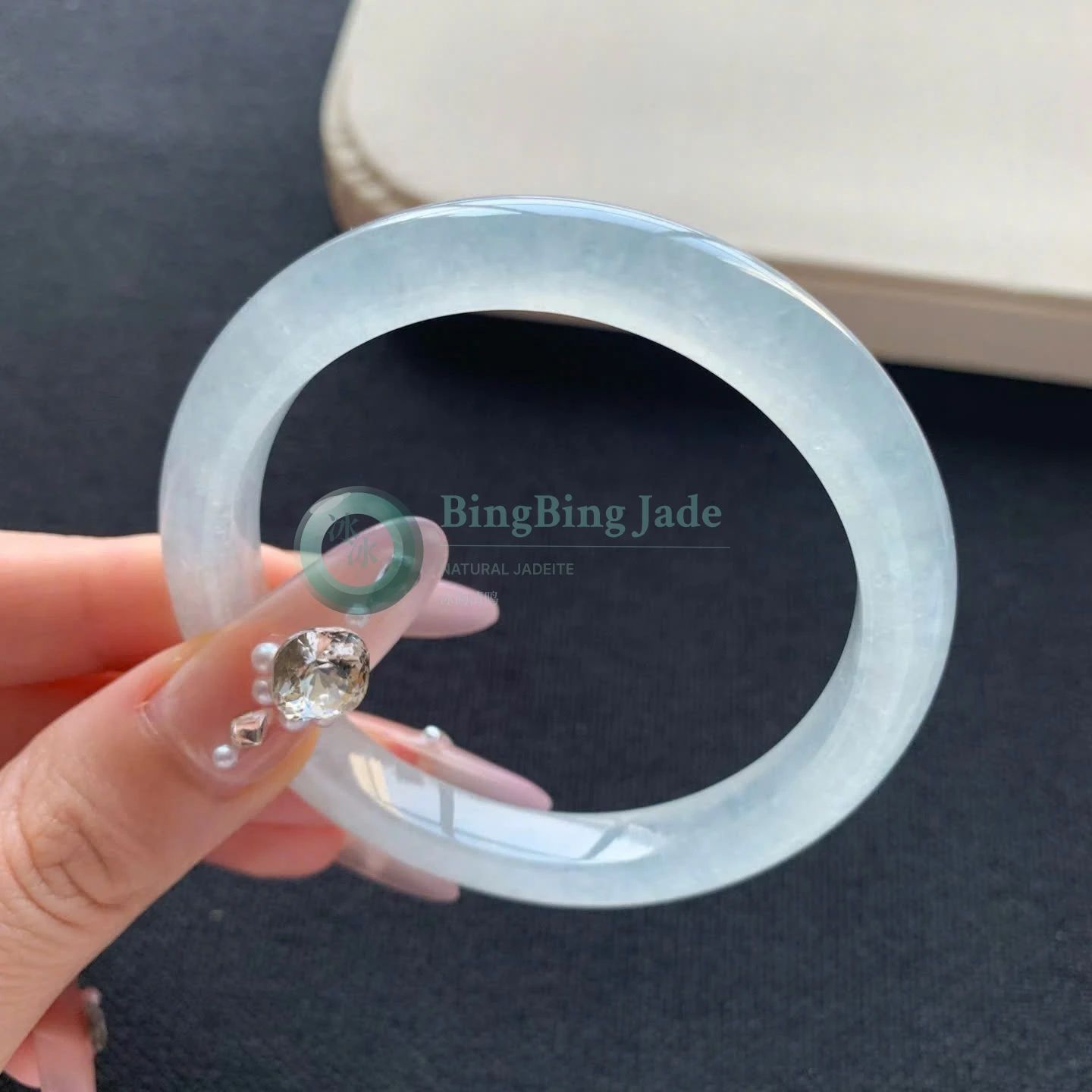 Icy White Glow Translucent Jadeite Bangle 54mm