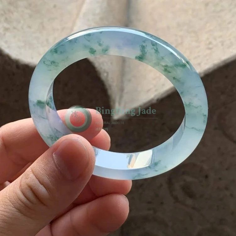 Icy Floating Emerald Jadeite Bangle 54mm — Spring Water Clarity