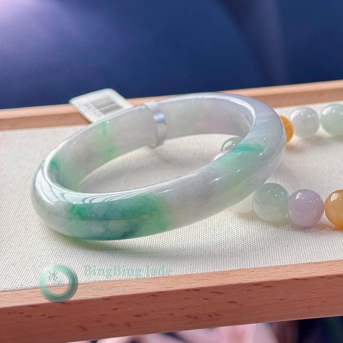 Spring Bloom Floating Green Jadeite Bangle 56mm