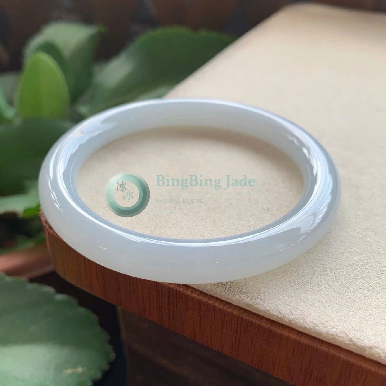 Icy White Jade Bangle — Pure Snow Translucency