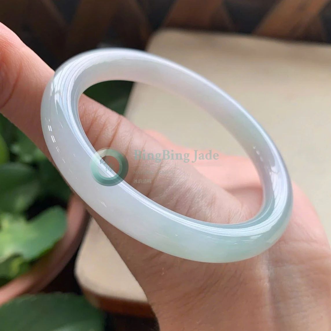 Icy Glutinous Moonlight Blue Jadeite Bangle 53mm
