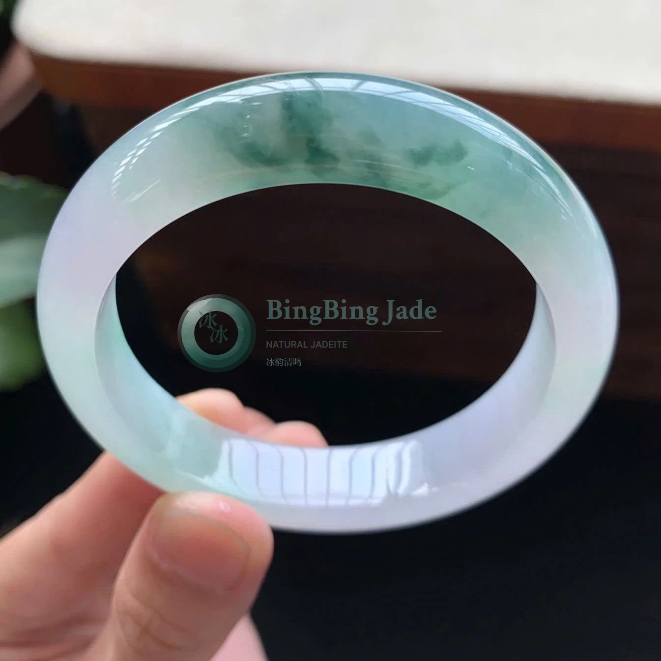 Icy Glutinous Moonlight Bangle with Floating Emerald Clouds 53.9mm