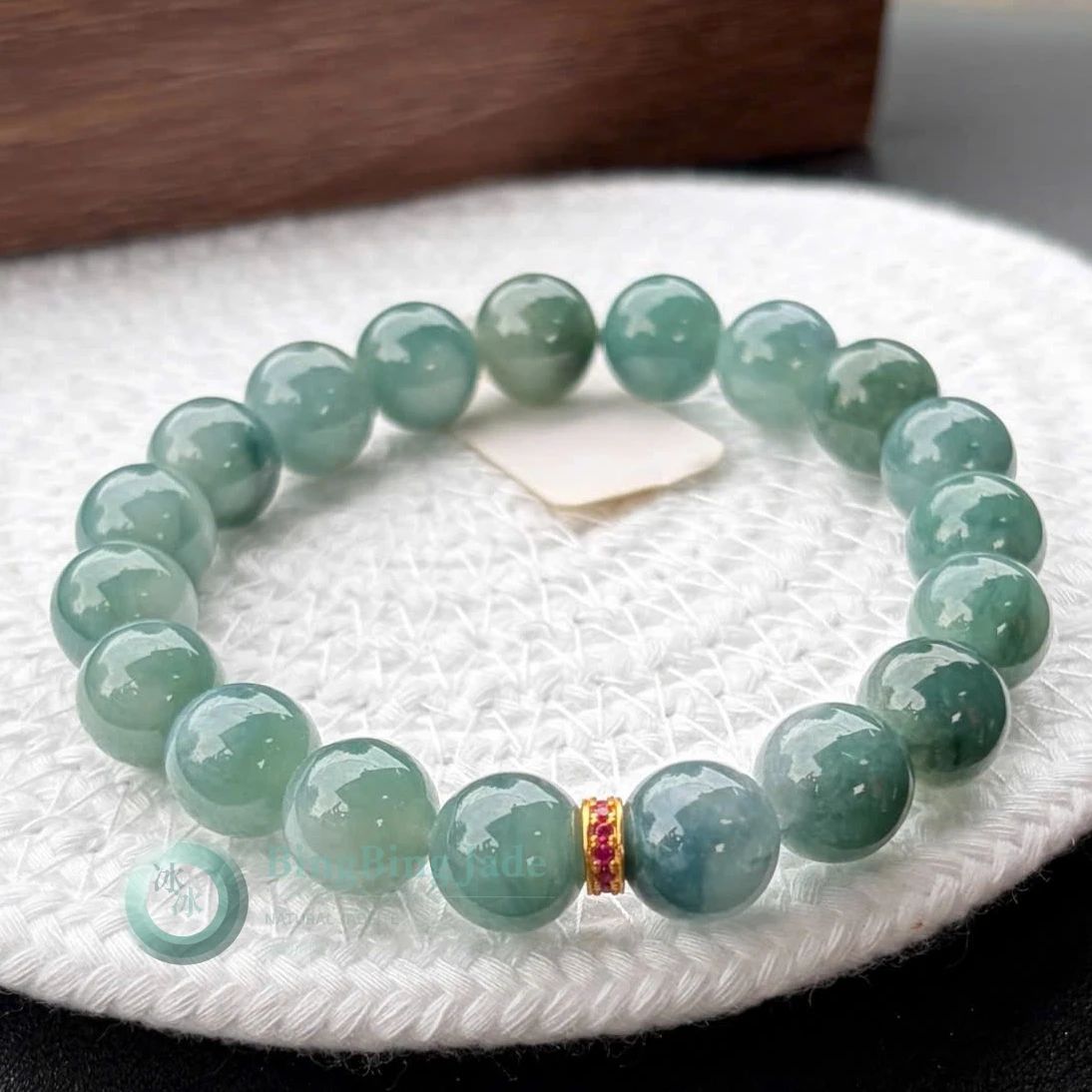 Ocean Teal Jadeite Bead Bracelet 10mm with 925 Silver Charm
