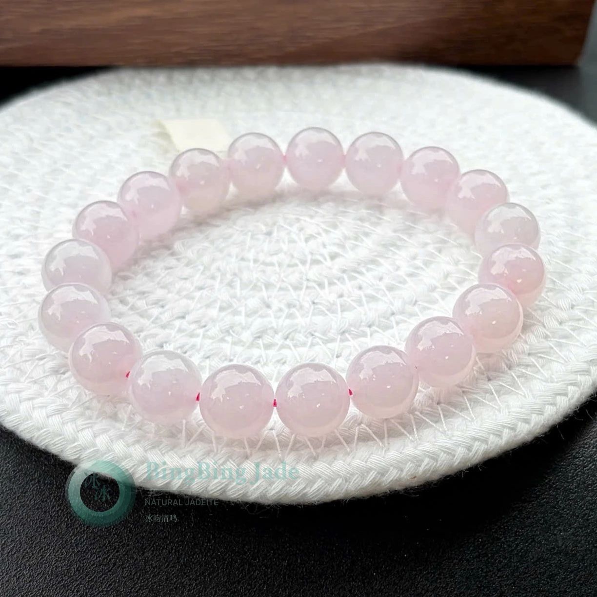 Lotus Pink Jadeite Bead Bracelet 10mm — Soft Blush Glow