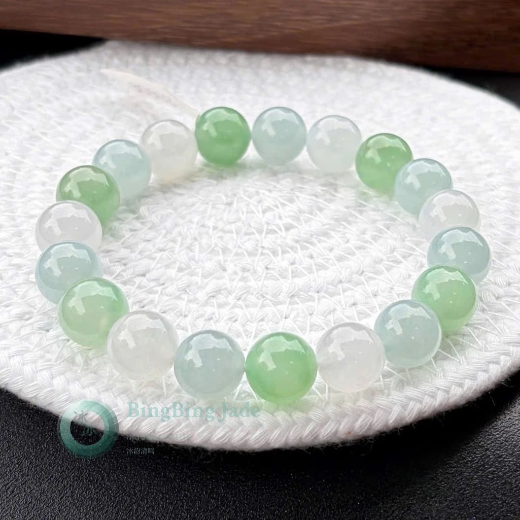 Icy Pastel Multi-Treasure Bracelet — Soft Green & White 10mm