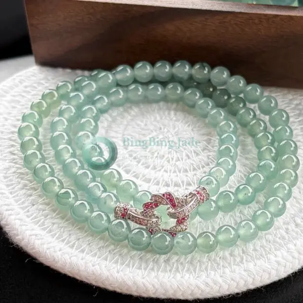 Icy Celadon Mist Jadeite Beaded Bracelet