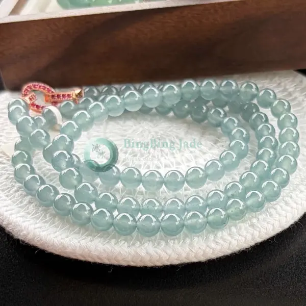 Icy Sky Blue Floating Mist Jadeite Bracelet 6.5mm