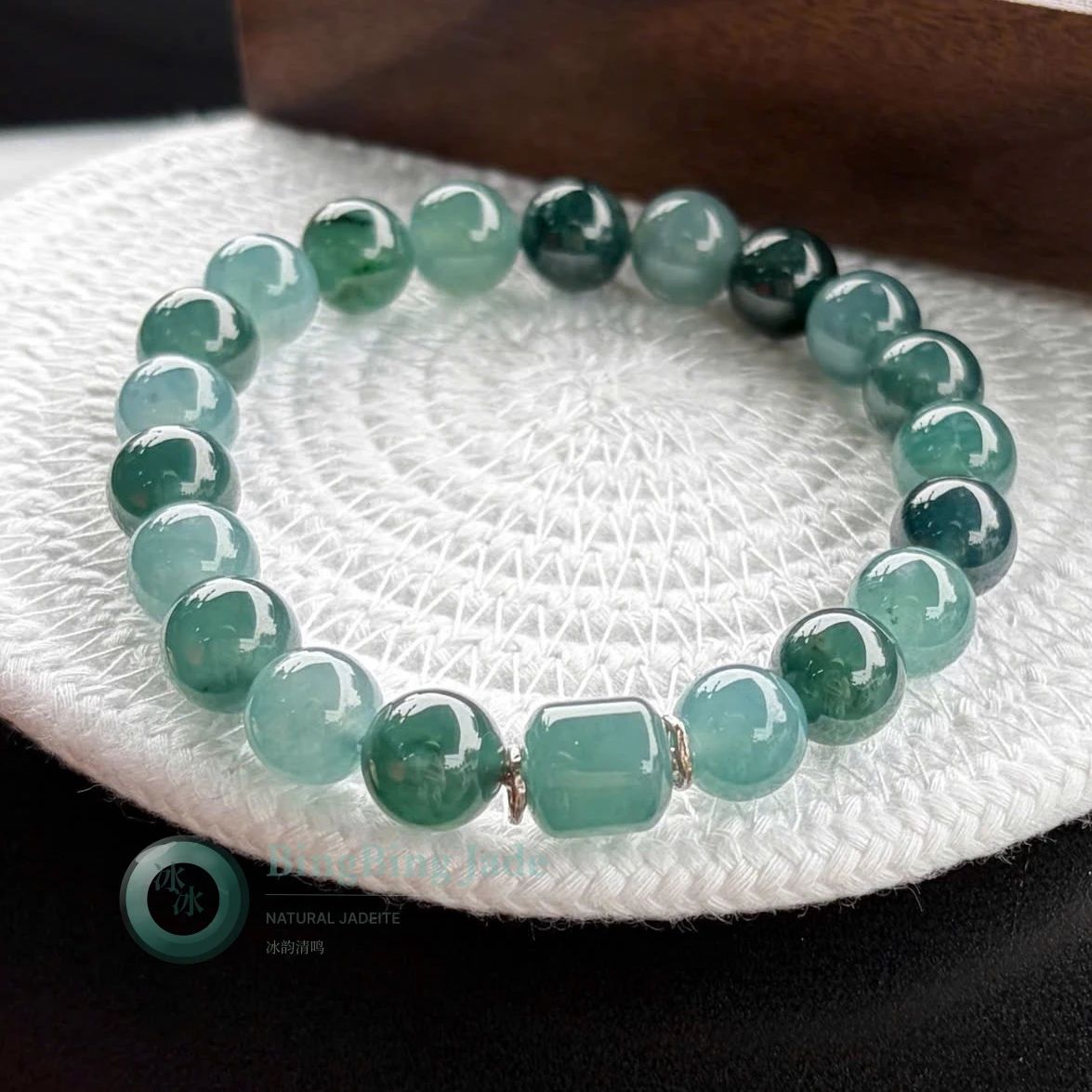 Icy Teal Drift — Multi-Bead Jadeite Bracelet 10mm
