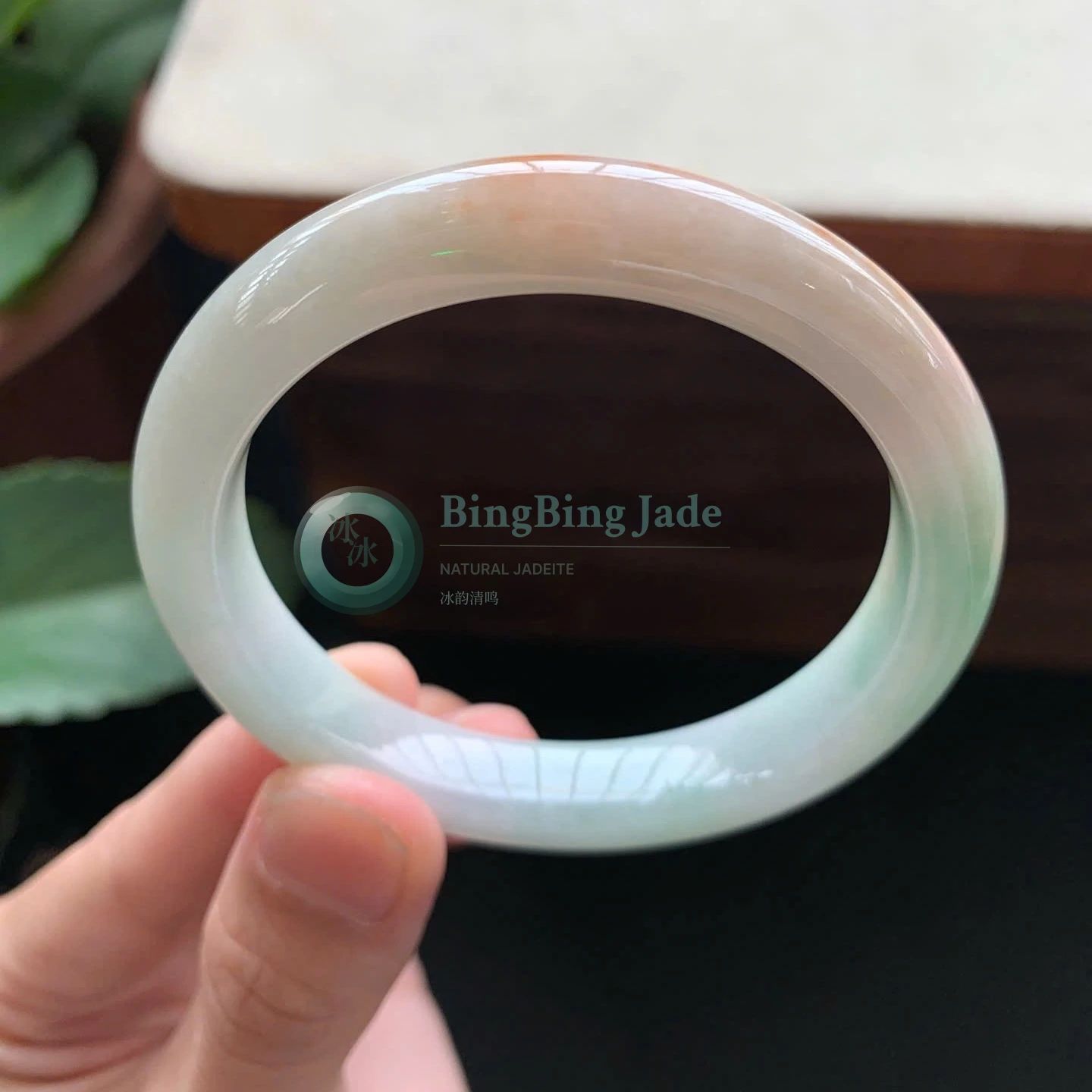 Luminous White Jade with Russet Bloom Bangle 53mm