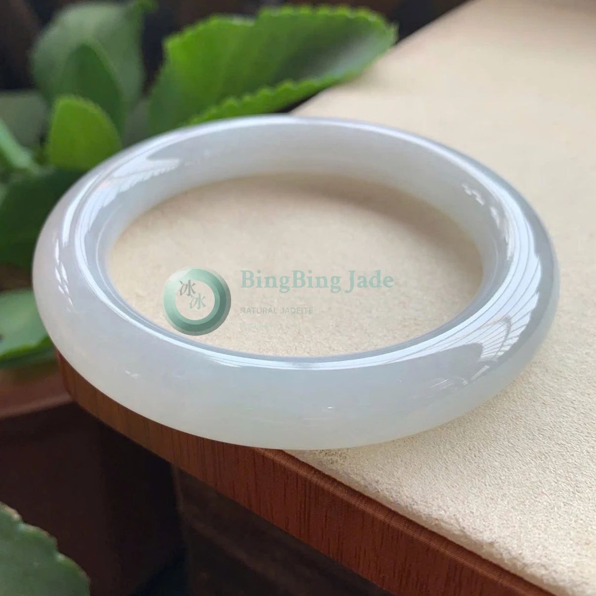 Moonlit Porcelain Jadeite Bangle 59mm — Soft White Luminescence