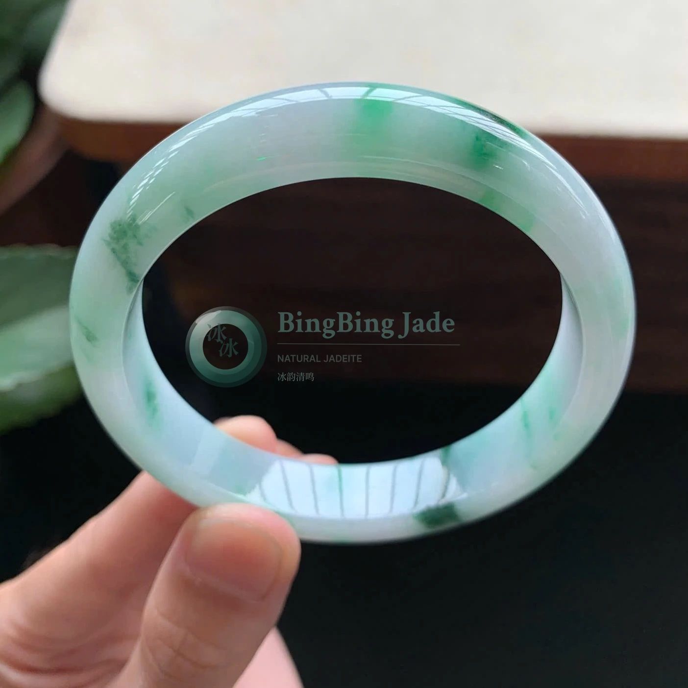 Floating Emerald on Pale Spring Water — Jadeite Bangle 57.5mm