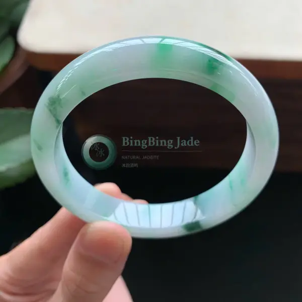 Floating Emerald on Pale Spring Water — Jadeite Bangle 57.5mm