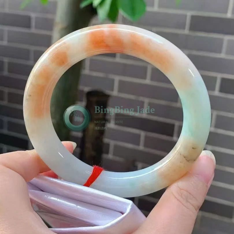 Sunset Coral & Celadon Round-Bar Bangle 57mm