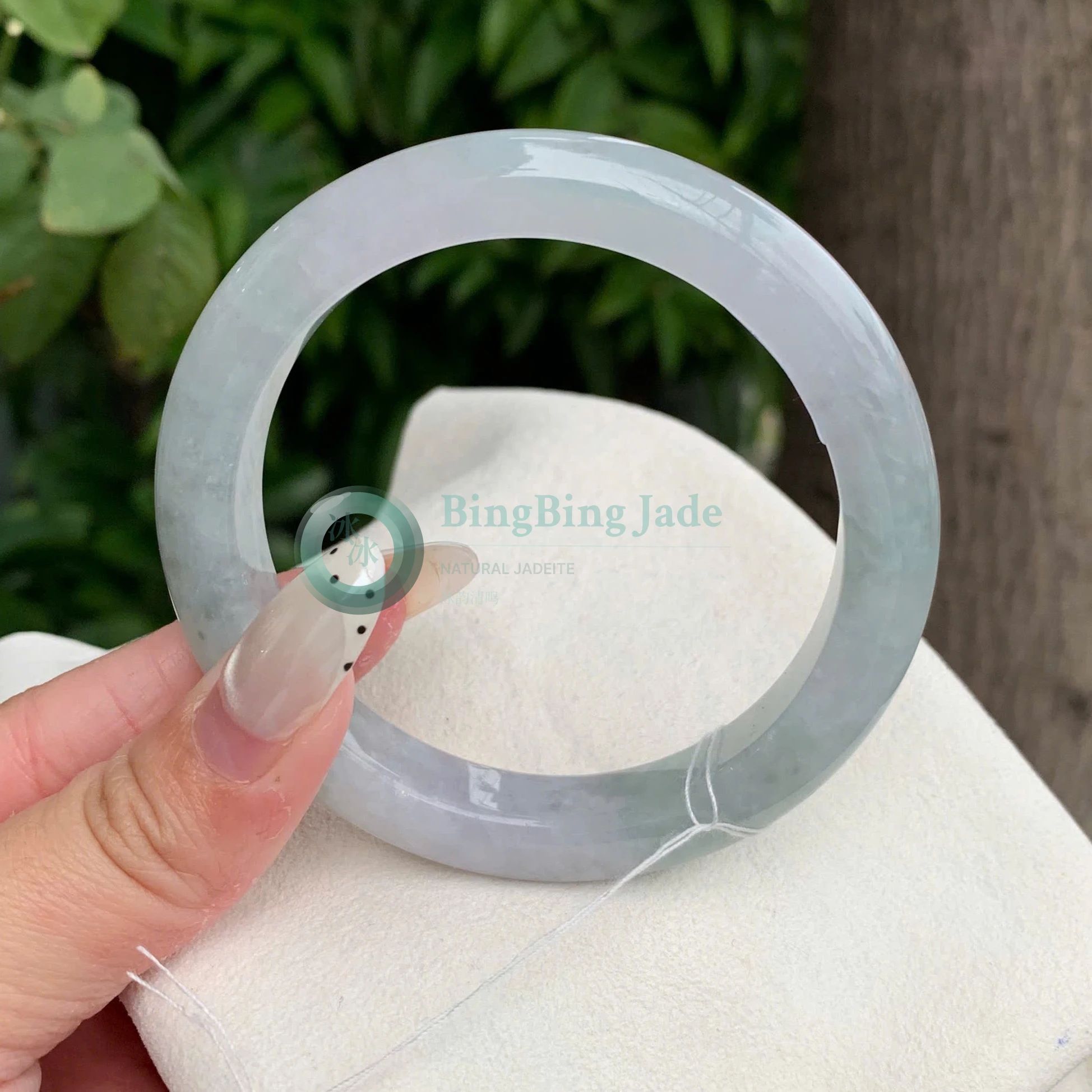 Moonlit Mist Jadeite Bangle 56.8mm — Soft Translucent Grey-Lavender