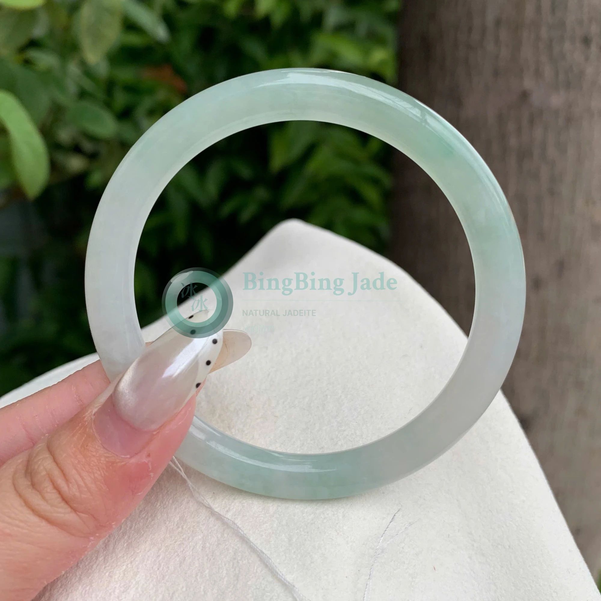 Icy Glutinous Pale Celadon Bangle 54mm — Quiet Water Translucency